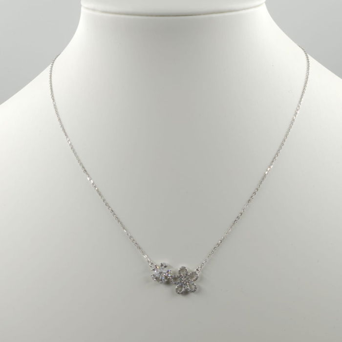 Set colier cu lant din argint 925 si pandant floricele cu pietre fine din cubic zirconia alb [3]