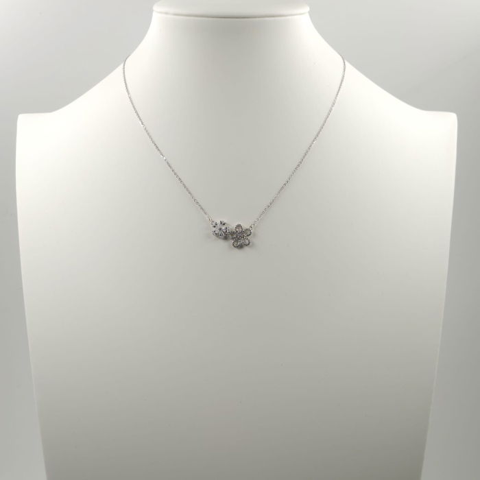 Set colier cu lant din argint 925 si pandant floricele cu pietre fine din cubic zirconia alb [5]
