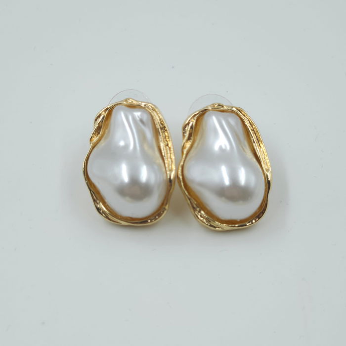 Set colier auriu rigid cu perle sintetice neregulate si cercei asortati [7]