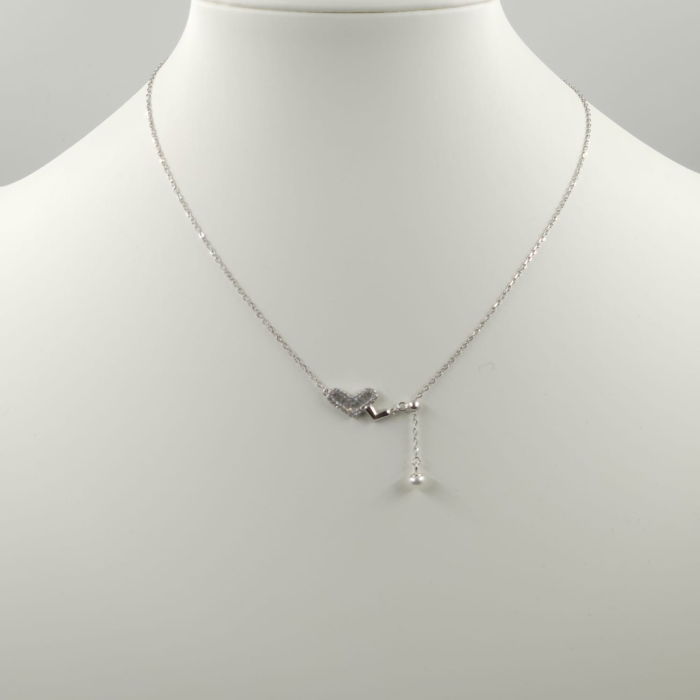 Set colier cu lant din argint 925 si pandant doua inimi si perla fina [2]