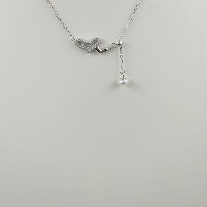 Set colier cu lant din argint 925 si pandant doua inimi si perla fina [3]