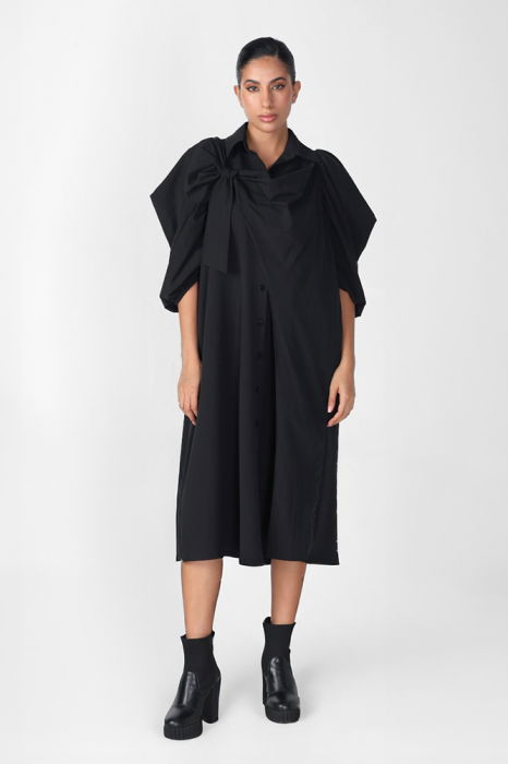 Rochie neagra oversize cu maneci bufante si ample