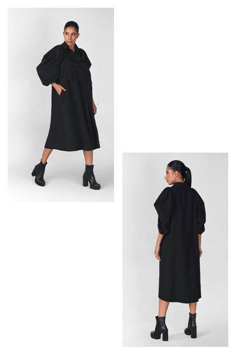 Rochie neagra oversize cu maneci bufante si ample [2]