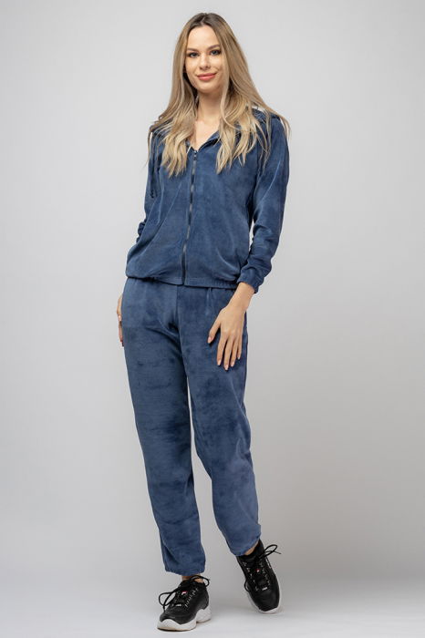 Trening dama albastru jeans, doua piese, din catifea de bumbac [1]
