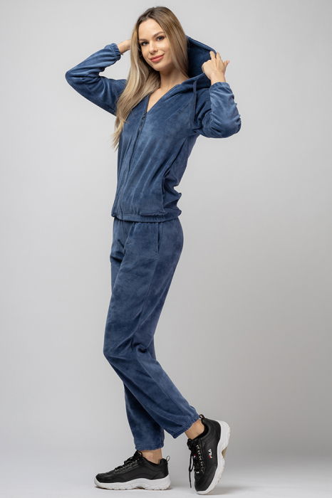 Trening dama albastru jeans, doua piese, din catifea de bumbac [2]