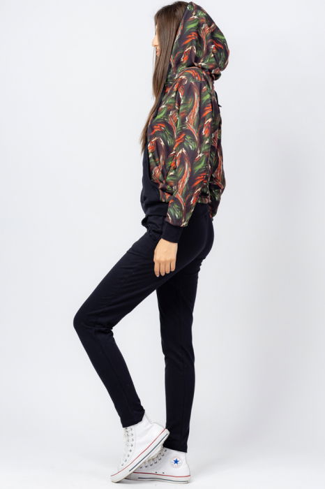 Trening dama bumbac doua piese, pantalon negru si hanorac cu corai si kaki [3]