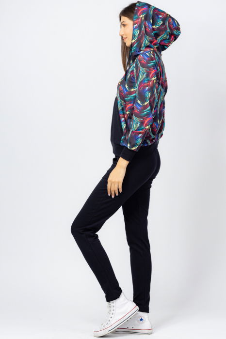 Trening dama bumbac doua piese, pantalon negru si hanorac cu albastru si corai [1]