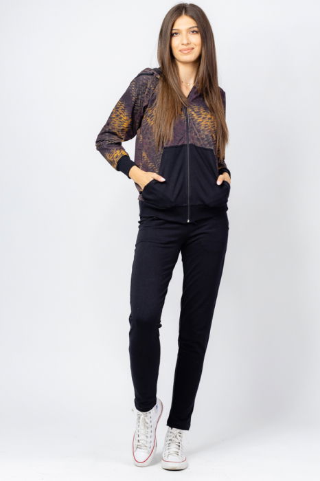Trening dama bumbac doua piese, pantalon negru si hanorac cu nuante de galben [1]
