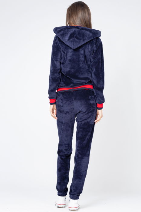 Trening dama doua piese catifea de bumbac bleumarin cu banda rosie [4]