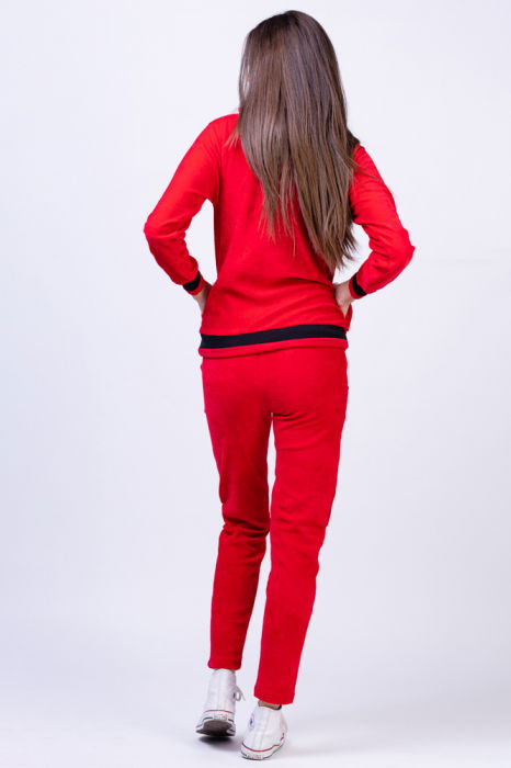 Trening dama doua piese catifea de bumbac rosu cu banda neagra [5]