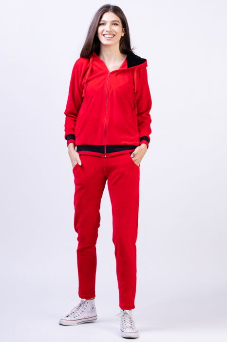 Trening dama doua piese catifea de bumbac rosu cu banda neagra [1]