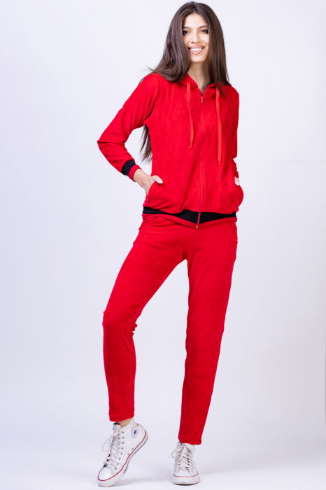 Trening dama doua piese catifea de bumbac rosu cu banda neagra [8]