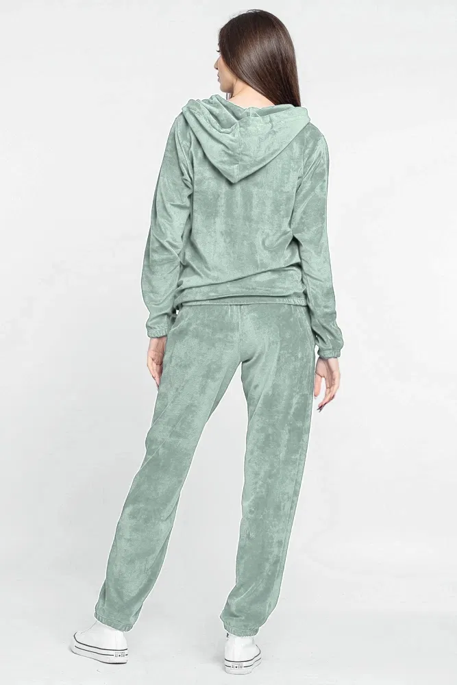 Trening dama doua piese din catifea de bumbac verde kaki prafuit [3]