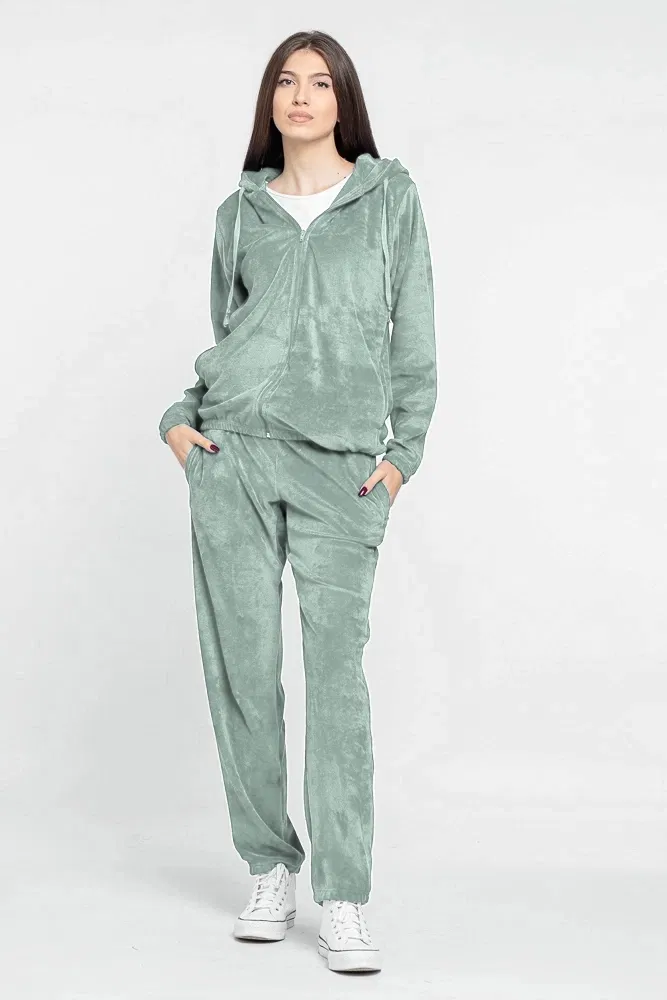 Trening dama doua piese din catifea de bumbac verde kaki prafuit [2]