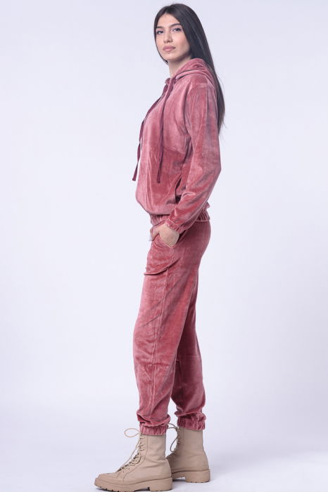 Trening dama doua piese din catifea de bumbac, roz somon [6]