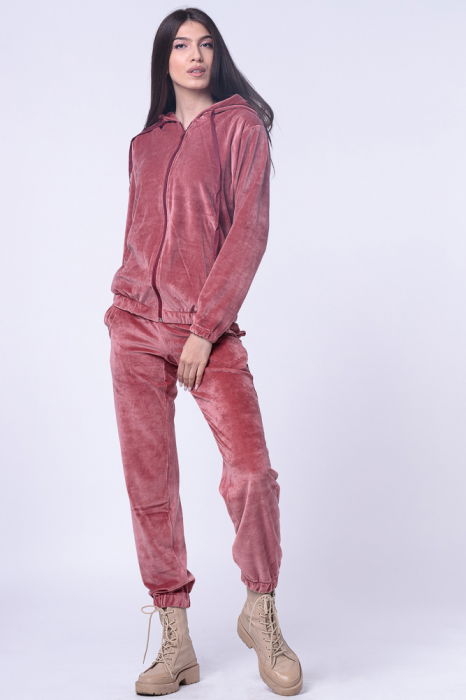 Trening dama doua piese din catifea de bumbac, roz somon [1]