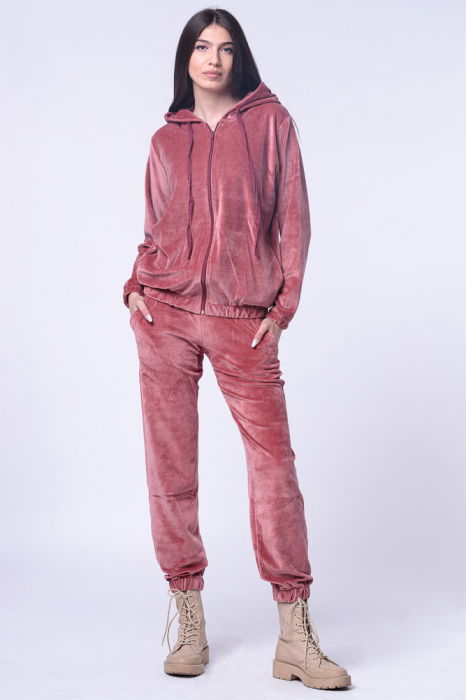 Trening dama doua piese din catifea de bumbac, roz somon [3]