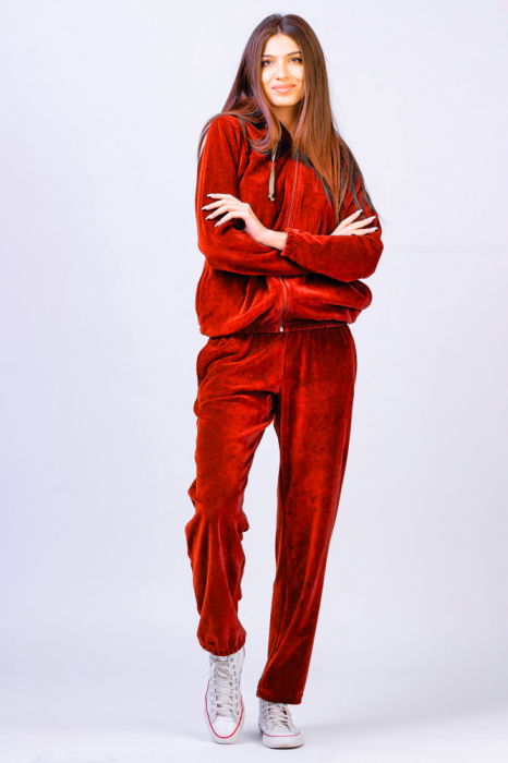Trening dama doua piese din catifea de bumbac rosu coca-cola [2]