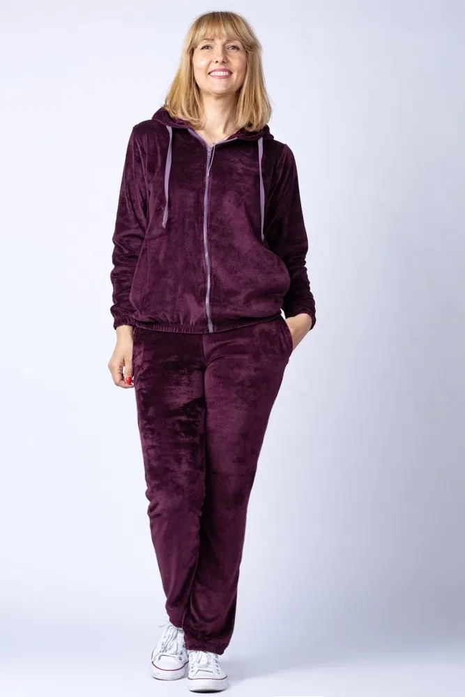 Trening dama doua piese din catifea de bumbac visiniu inchis [1]