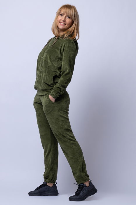 Trening dama doua piese din catifea de bumbac verde olive [2]