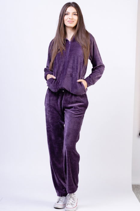 Trening dama doua piese din catifea de bumbac mov inchis [1]