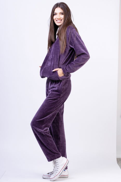 Trening dama doua piese din catifea de bumbac mov inchis [2]