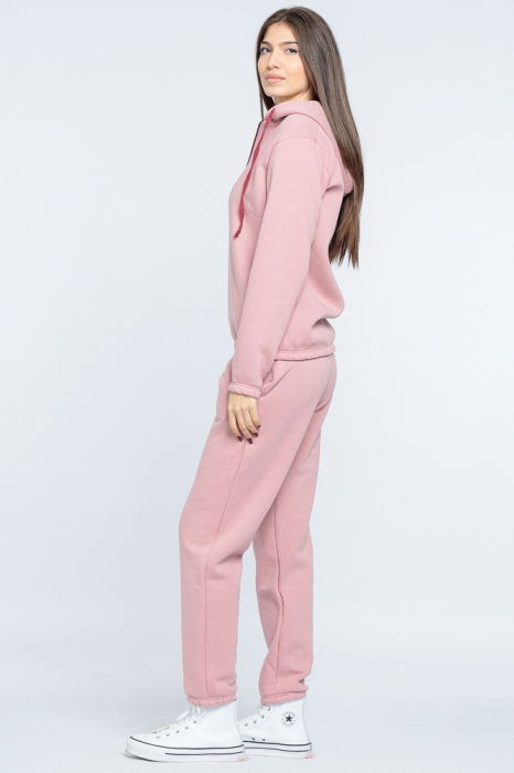 Trening dama doua piese din jerseu de bumbac vatuit, roz prafuit [3]
