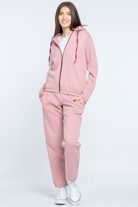 Trening dama doua piese din jerseu de bumbac vatuit, roz prafuit [2]