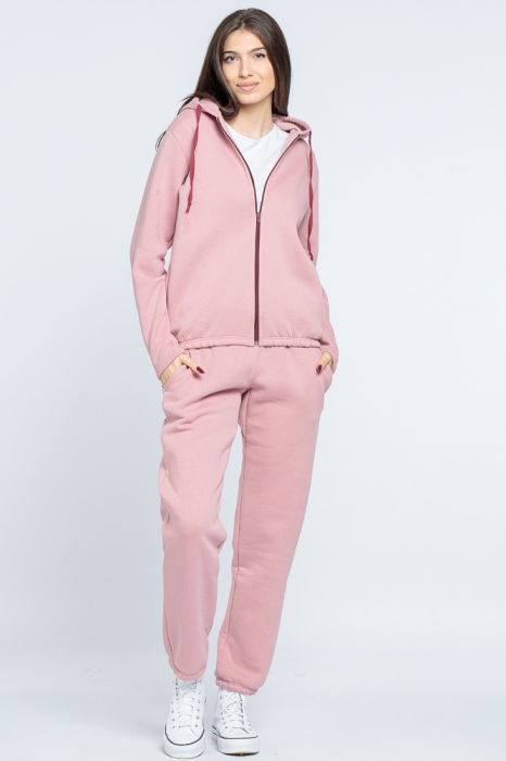 Trening dama doua piese din jerseu de bumbac vatuit, roz prafuit [1]