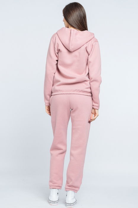 Trening dama doua piese din jerseu de bumbac vatuit, roz prafuit [4]