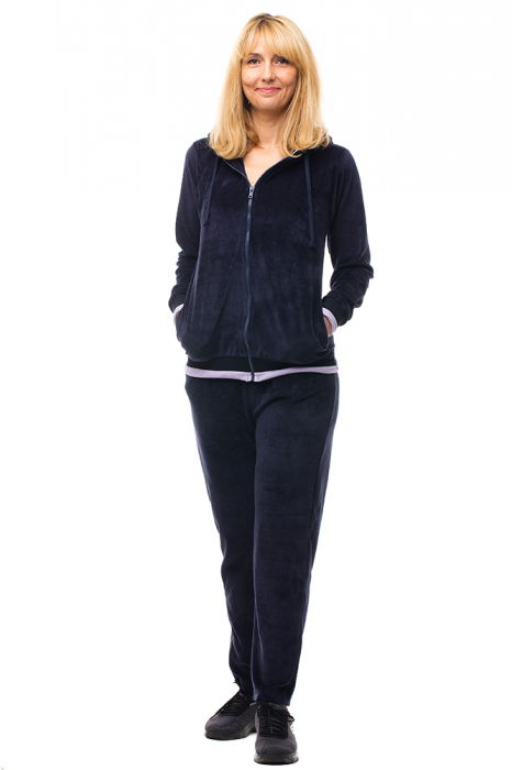 Trening dama doua piese catifea de bumbac bleumarin, cu banda lila [1]