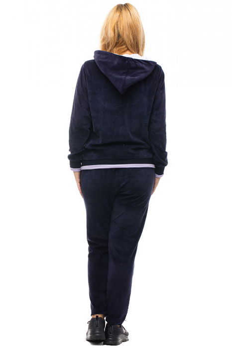 Trening dama doua piese catifea de bumbac bleumarin, cu banda lila [3]