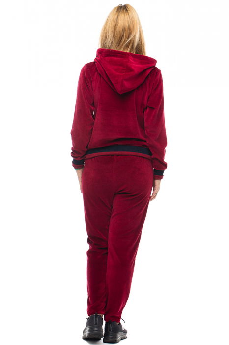 Trening dama doua piese catifea de bumbac bordo, cu banda neagra [3]