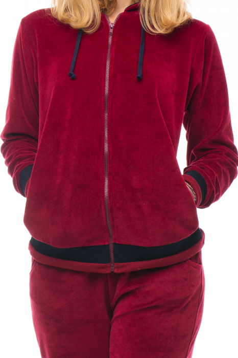 Trening dama doua piese catifea de bumbac bordo, cu banda neagra [4]