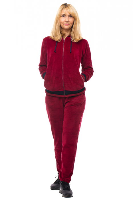 Trening dama doua piese catifea de bumbac bordo, cu banda neagra [1]