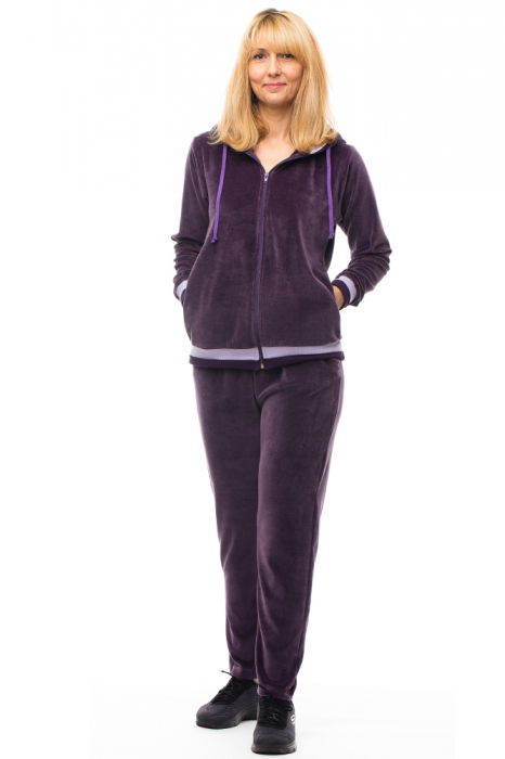 Trening dama doua piese catifea de bumbac mov inchis cu banda lila [1]