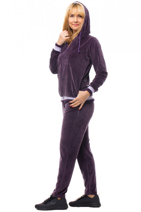 Trening dama doua piese catifea de bumbac mov inchis cu banda lila [2]