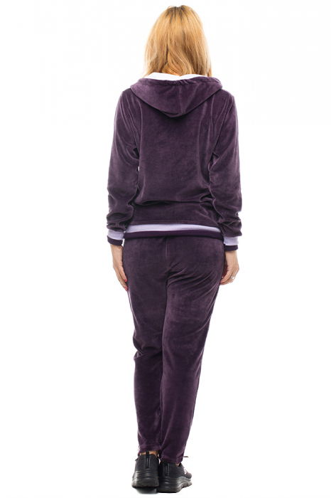 Trening dama doua piese catifea de bumbac mov inchis cu banda lila [3]