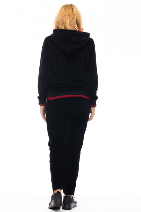 Trening dama doua piese din catifea de bumbac, negru, cu banda bordo [4]