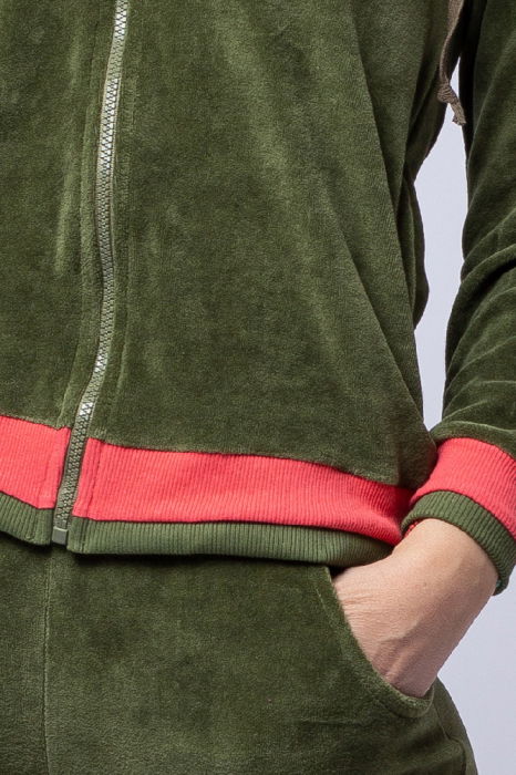 Trening dama doua piese din catifea de bumbac, kaki, cu banda corai [4]