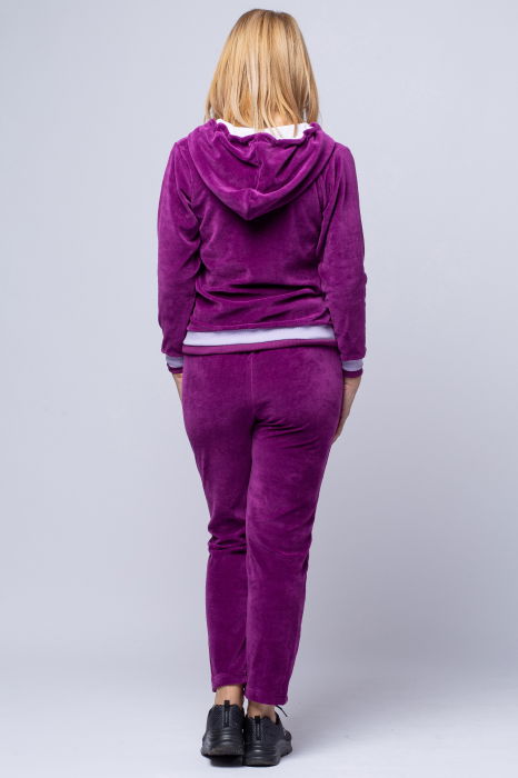 Trening dama doua piese din catifea de bumbac, mov zmeura cu banda lila [3]