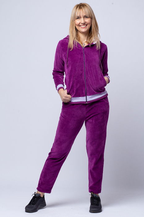 Trening dama doua piese din catifea de bumbac, mov zmeura cu banda lila [1]