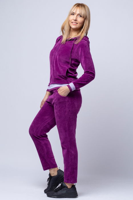 Trening dama doua piese din catifea de bumbac, mov zmeura cu banda lila [2]