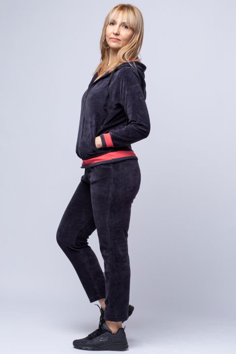 Trening dama doua piese din catifea de bumbac, gri fume cu banda corai [2]