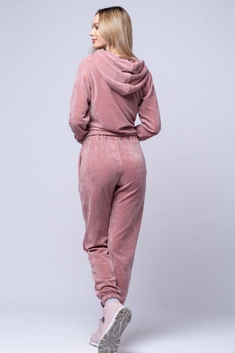 Trening dama roz prafuit, doua piese, din catifea de bumbac [4]