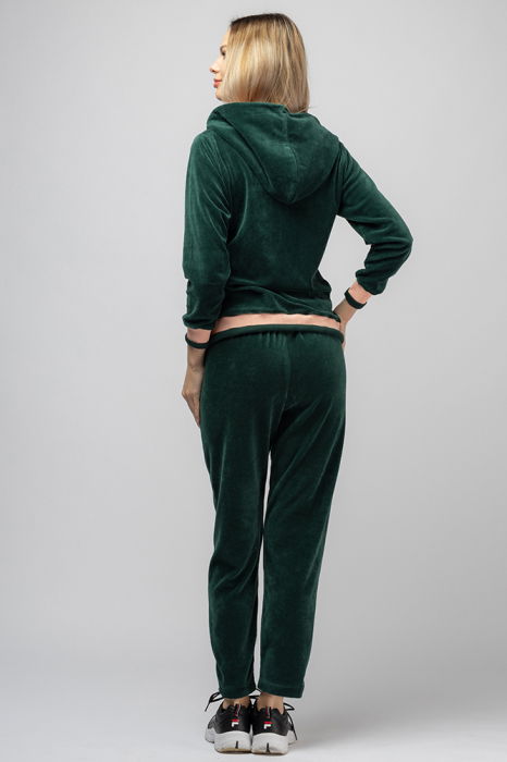 Trening dama doua piese din catifea de bumbac, verde smarald, cu banda roz [3]