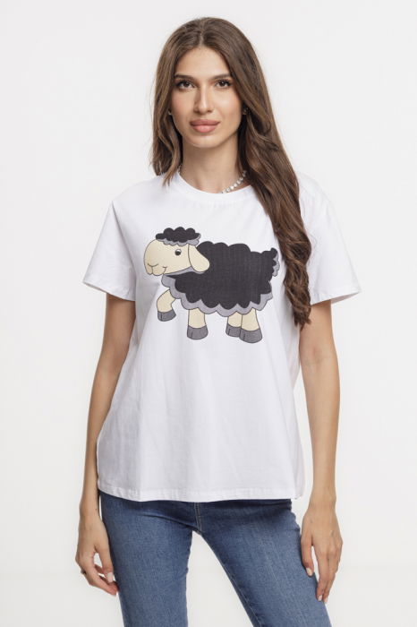 Tricou alb din bumbac cu imprimeu Oaia neagră – tricoul celor diferiți [1]