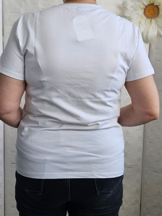 Tricou alb din bumbac cu imprimeu pisicuta neagra mirata, marime mare [7]