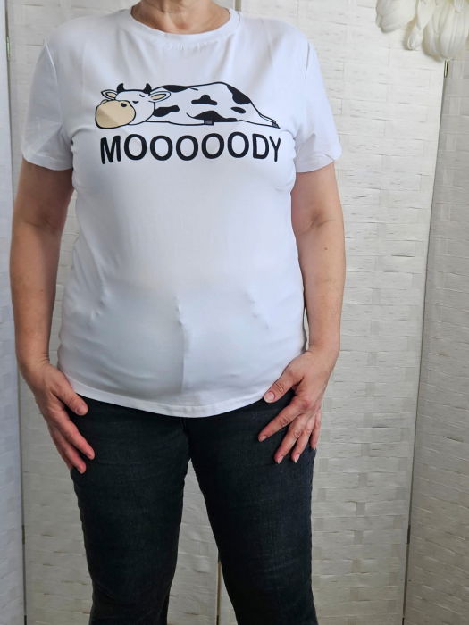 Tricou alb din bumbac cu imprimeu vacuta zen, marime mare [3]