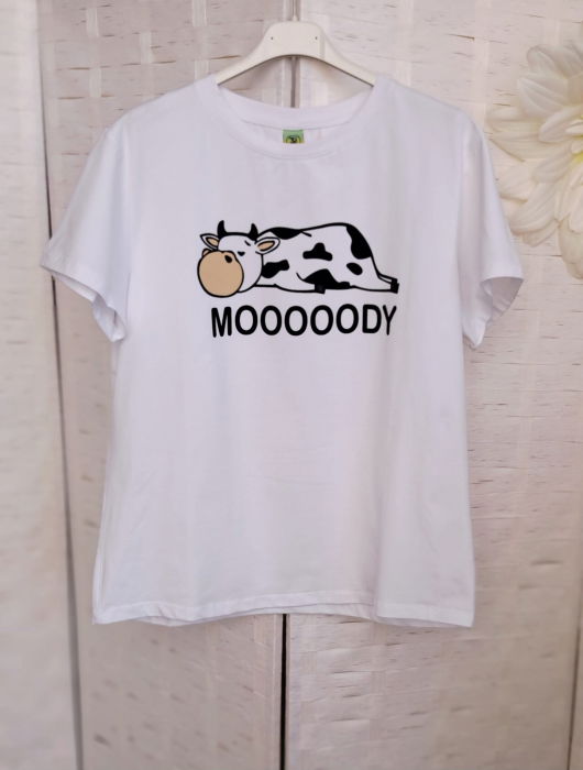 Tricou alb din bumbac cu imprimeu vacuta zen, marime mare [2]